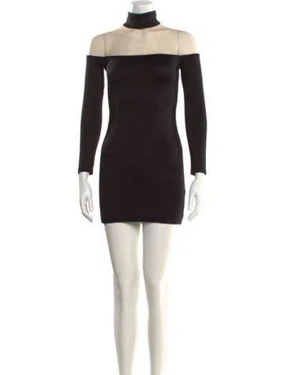 Pre-owned Alice And Olivia Mock Neck Mini Dress In Black