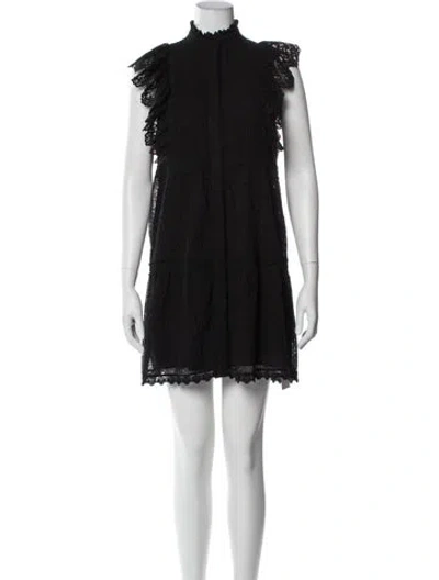 Pre-owned Alice And Olivia Mock Neck Mini Dress In Black