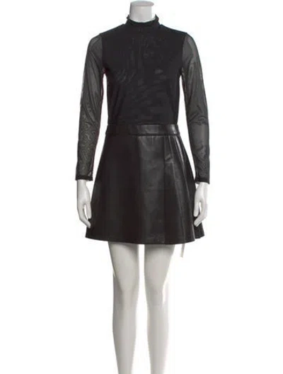 Pre-owned Alice And Olivia Mock Neck Mini Dress In Black