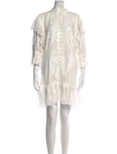 Pre-owned Alice And Olivia Mock Neck Mini Dress In White