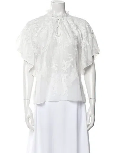 Pre-owned Alice And Olivia Mock Neck Short Sleeve Blouse In White