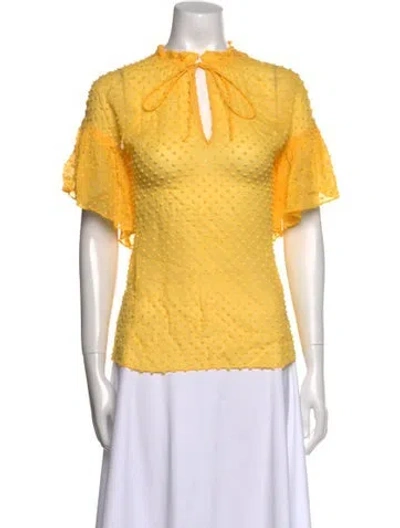 Pre-owned Alice And Olivia Mock Neck Short Sleeve Blouse In Yellow
