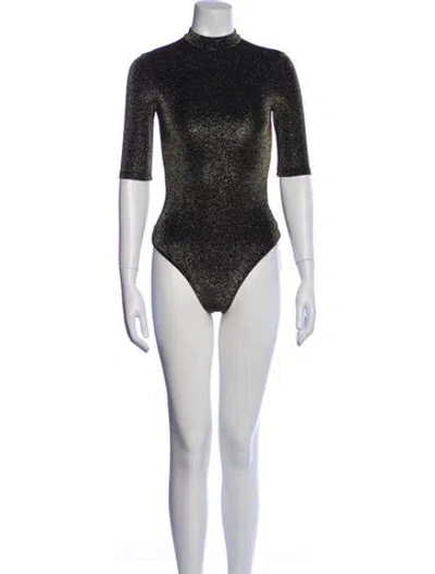 Pre-owned Alice And Olivia Mock Neck Short Sleeve Bodysuit In Multi