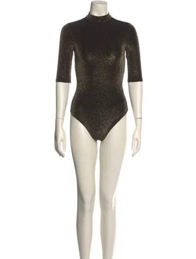 Pre-owned Alice And Olivia Mock Neck Short Sleeve Bodysuit In Neutral