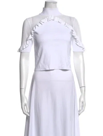 Pre-owned Alice And Olivia Mock Neck Short Sleeve Crop Top In White