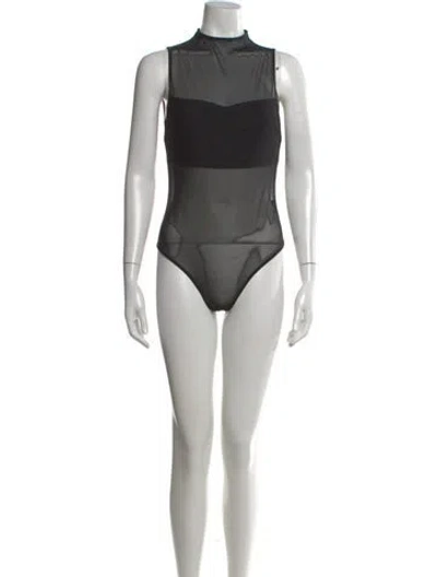 Pre-owned Alice And Olivia Mock Neck Sleeveless Bodysuit In Black