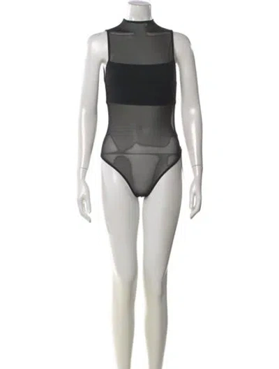 Pre-owned Alice And Olivia Mock Neck Sleeveless Bodysuit In Black