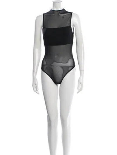 Pre-owned Alice And Olivia Mock Neck Sleeveless Bodysuit In Black