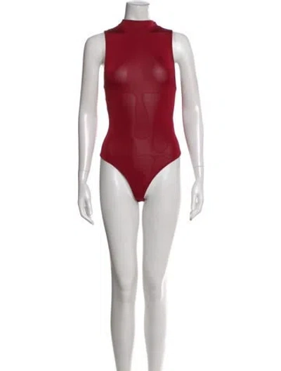 Pre-owned Alice And Olivia Mock Neck Sleeveless Bodysuit In Red