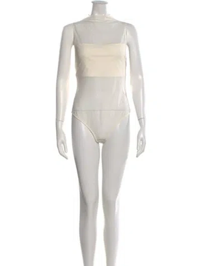 Pre-owned Alice And Olivia Mock Neck Sleeveless Bodysuit In White