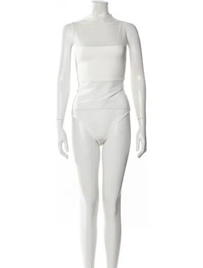 Pre-owned Alice And Olivia Mock Neck Sleeveless Bodysuit In White