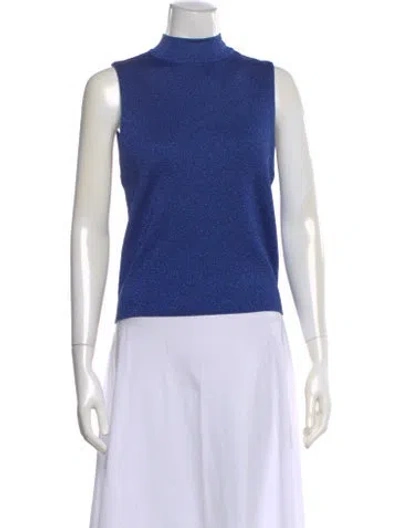 Pre-owned Alice And Olivia Mock Neck Sleeveless Top In Blue