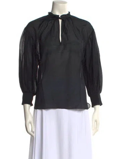 Pre-owned Alice And Olivia Mock Neck Three-quarter Sleeve Blouse In Black