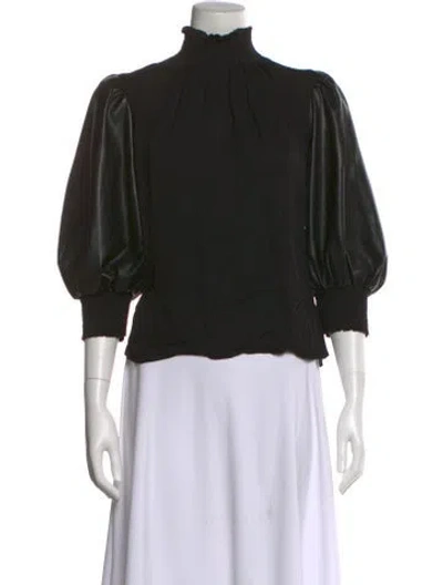 Pre-owned Alice And Olivia Mock Neck Three-quarter Sleeve Blouse In Black