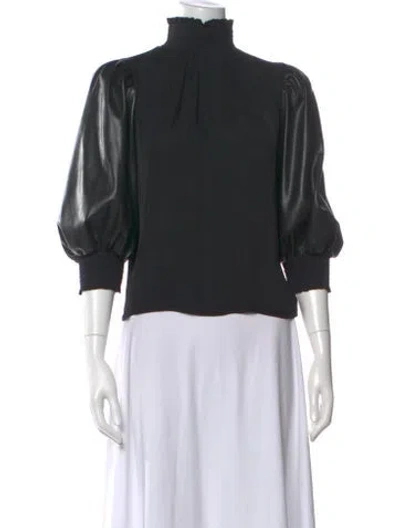 Pre-owned Alice And Olivia Mock Neck Three-quarter Sleeve Blouse In Black