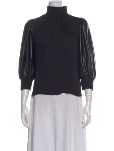 Pre-owned Alice And Olivia Mock Neck Three-quarter Sleeve Blouse In Black