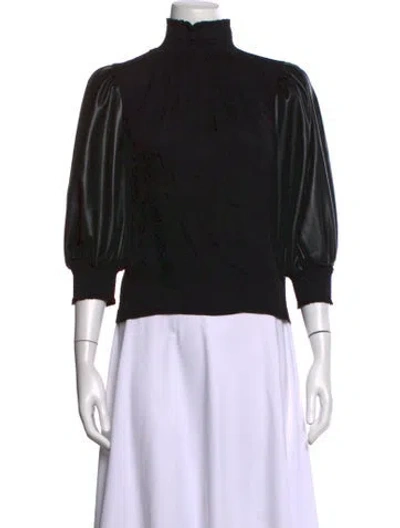 Pre-owned Alice And Olivia Mock Neck Three-quarter Sleeve Blouse In Black