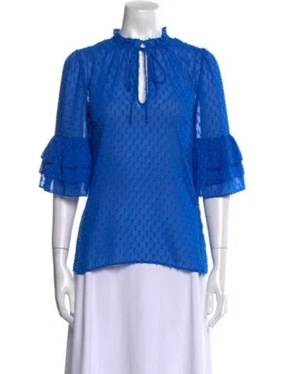 Pre-owned Alice And Olivia Mock Neck Three-quarter Sleeve Blouse In Blue