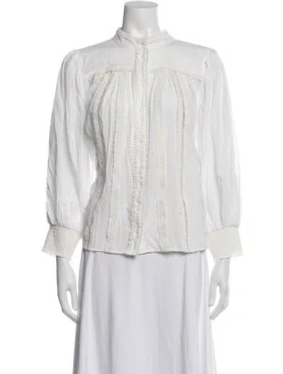 Pre-owned Alice And Olivia Mock Neck Three-quarter Sleeve Button-up Top In White