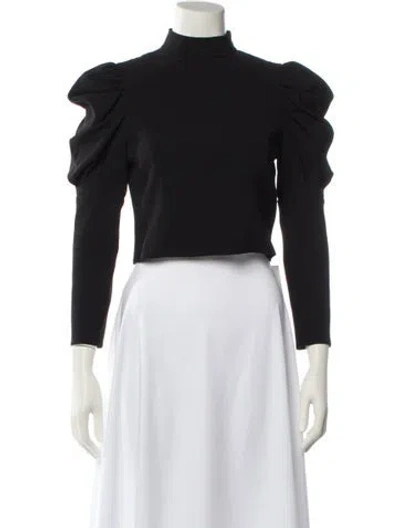 Pre-owned Alice And Olivia Mock Neck Three-quarter Sleeve Crop Top In Black
