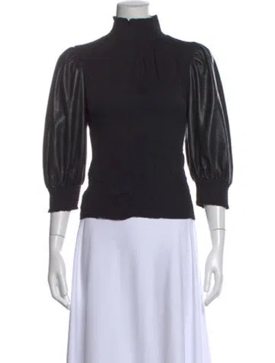 Pre-owned Alice And Olivia Mock Neck Three-quarter Sleeve Top In Black