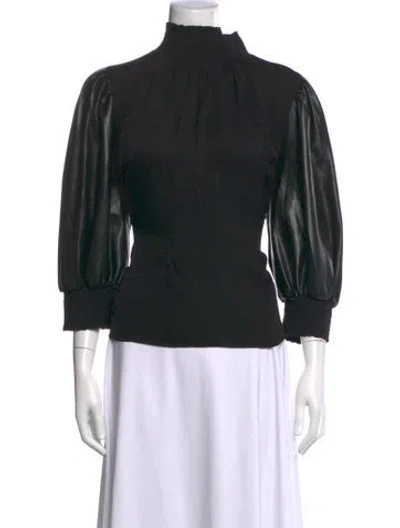 Pre-owned Alice And Olivia Mock Neck Three-quarter Sleeve Top In Black