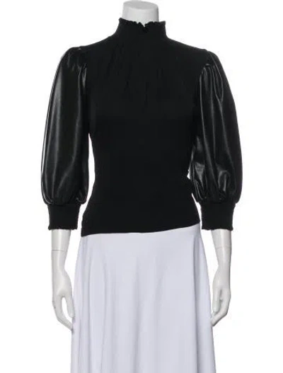 Pre-owned Alice And Olivia Mock Neck Three-quarter Sleeve Top In Black