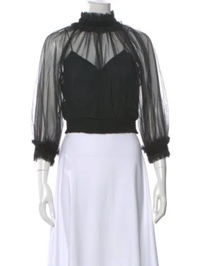 Pre-owned Alice And Olivia Mock Neck Three-quarter Sleeve Top In Black