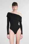 Alice And Olivia Mollie Off Shoulder Convertible Thong Bodysuit Black In Black