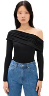 Alice And Olivia Mollie Off Shoulder Convertible Thong Bodysuit Black In Black
