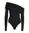 Alice And Olivia Mollie Off Shoulder Convertible Thong Bodysuit Black In Black