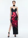 Alice And Olivia Monika Cut Away Cami Maxi Dress With Scarf In Peony Petals Bright Ruby
