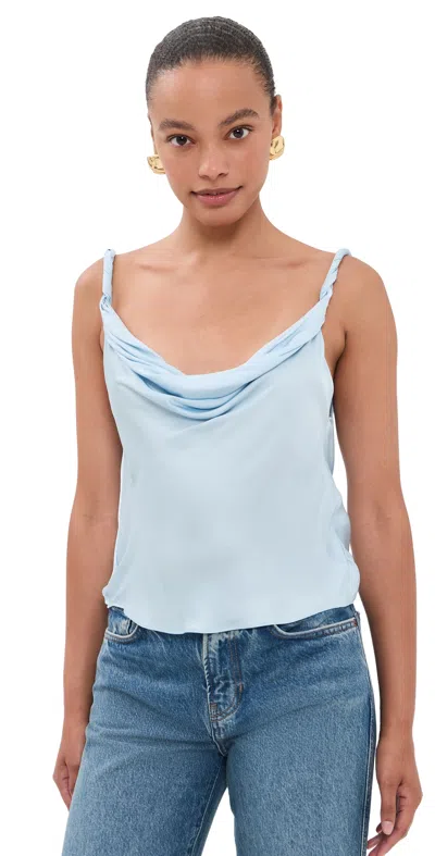 Alice And Olivia Monique Twist Strap Cowl Neck Tank Blue Breeze