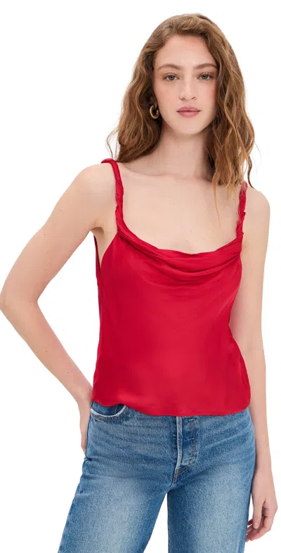 Alice And Olivia Monique Twist Strap Cowl Neck Tank Chili Pepper In Red