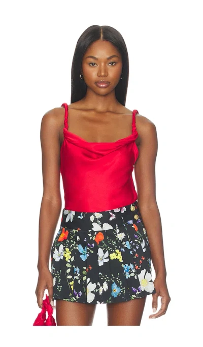 Alice And Olivia Monique Twist Strap Cowl Neck Tank In Red