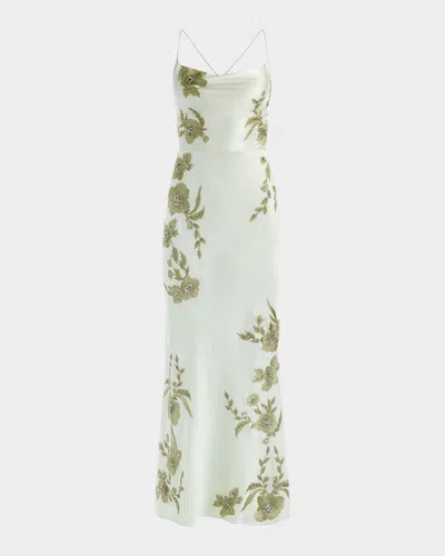Alice And Olivia Montana Floral-embellished Cowlneck Maxi Dress In White