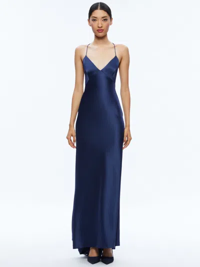Alice And Olivia Montana Lace Up Back Maxi Gown In Azure