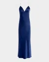 Alice And Olivia Montana Lace-up Satin Slipdress In Blue