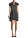 Alice And Olivia Moore Pinstripe Ruffle Shirtdress In Black White In Multi