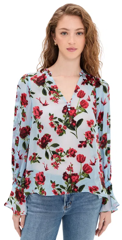 Alice And Olivia Moranne Blouson Ruffle Sleeve Top American Beauty Carolina Blue