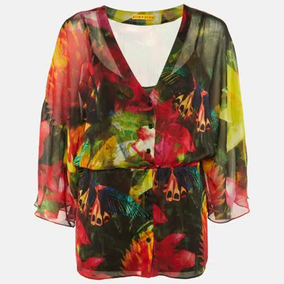 Alice And Olivia Multicolor Floral Butterfly Print Crepe Top