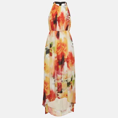 Pre-owned Alice And Olivia Multicolour Chiffon Leather Trim Maxi Dress S