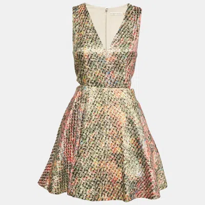 Pre-owned Alice And Olivia Multicolour Metallic Rainbow Tweed Cut Out Fit & Flare Dress S