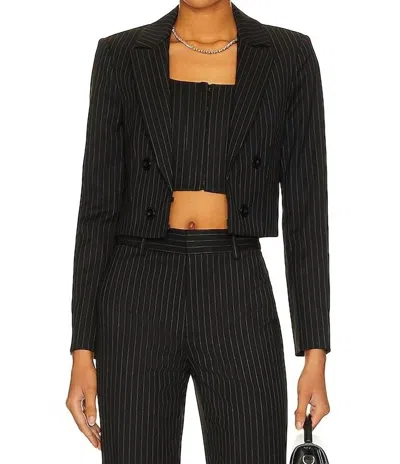 Alice And Olivia Mya Notch Collar Blazer In Black Pinstripe