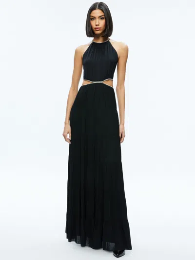 Alice And Olivia Myrtice Embellished Cut Out Maxi Dress In Black