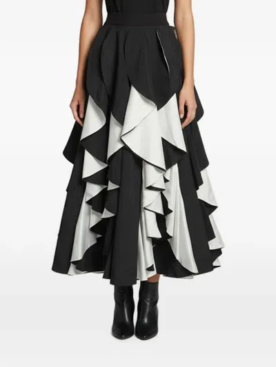 Pre-owned Alice And Olivia Nadie Spiral Midi Skirt In Black