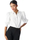 Alice And Olivia Nadine Puff-sleeve Vegan Leather Blouse In White