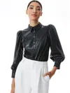 Alice And Olivia Nadine Puff-sleeve Vegan Leather Blouse In Black