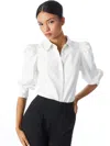 Alice And Olivia Nadine Puff-sleeve Vegan Leather Blouse In Off White