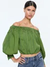Alice And Olivia Nan Embroidered Off The Shoulder Blouse In Green
